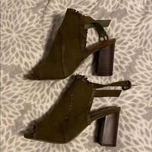 Olive green peep toe heel